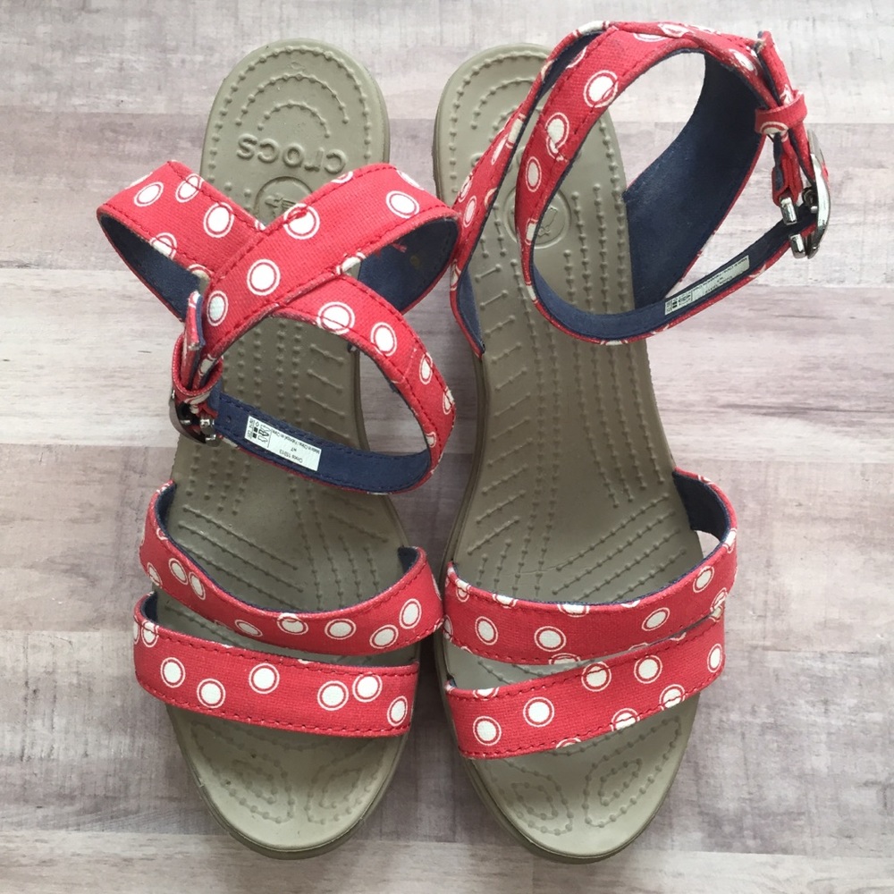 Red & White Polka Dot Croc Wedges